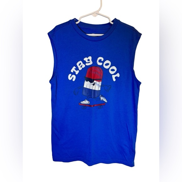 💥Wonder Nation Blue 'Stay Cool' Tank Top Size 10/12 - Picture 1 of 3